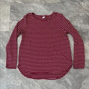 Old Navy Women’s Red Striped Long Sleeve Tunic Top, Soft, Flowy, Holiday, Size L